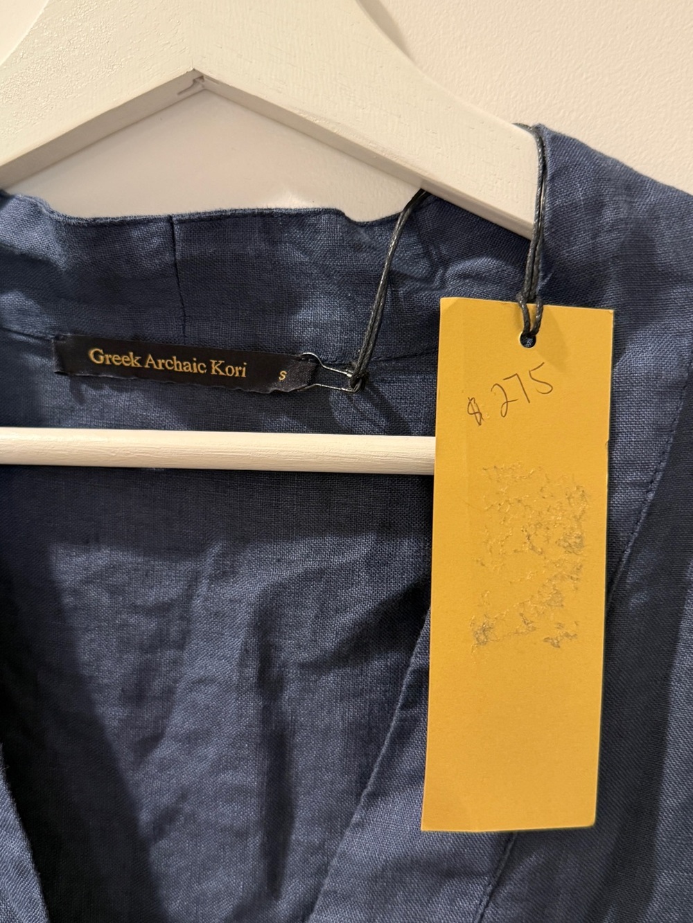 Greek Archaic Kori Feather Linen MIDI Dress Navy NWT - Picture 2 of 11